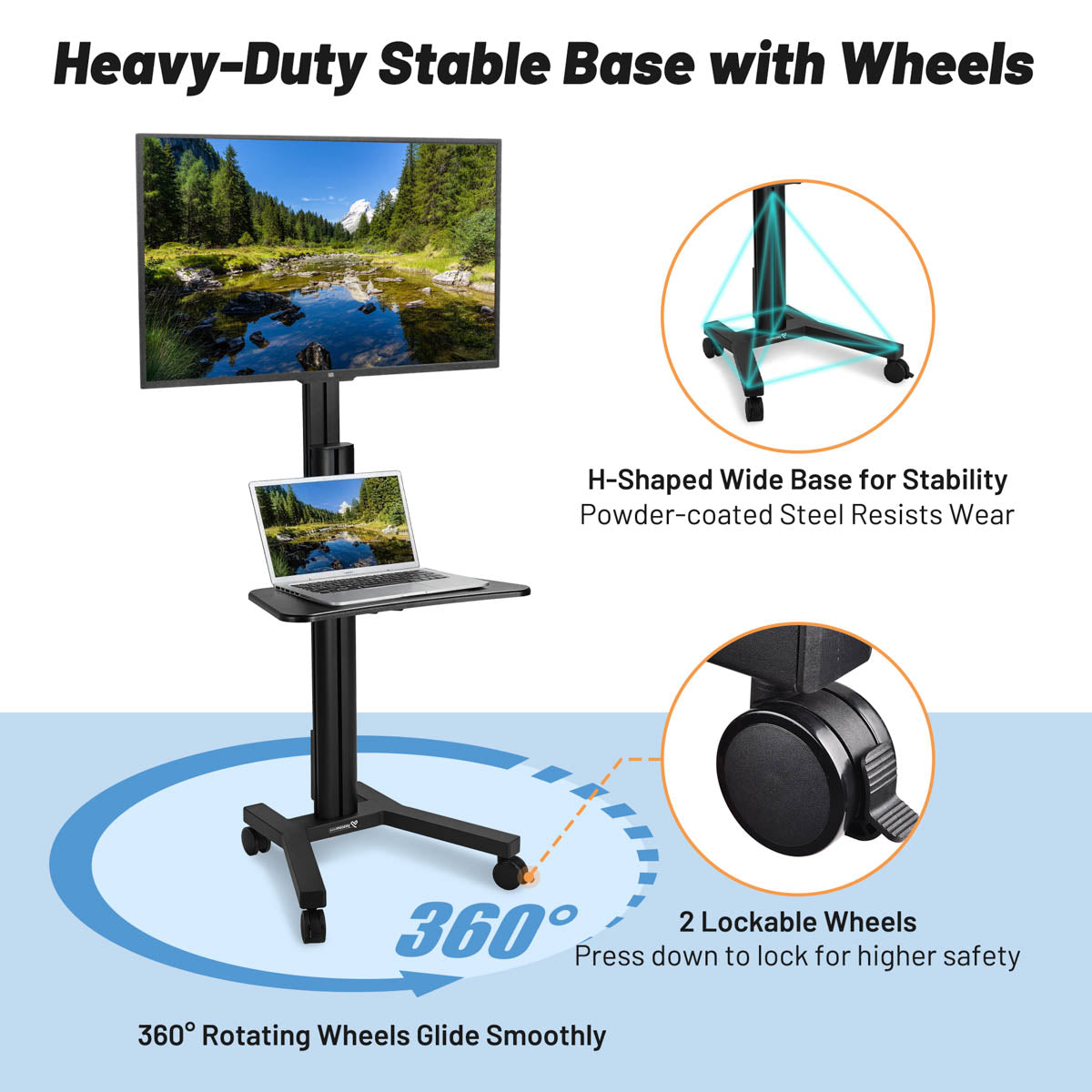 NexusX Rolling TV Stand with Laptop Shelf for 32 to 65in Screen