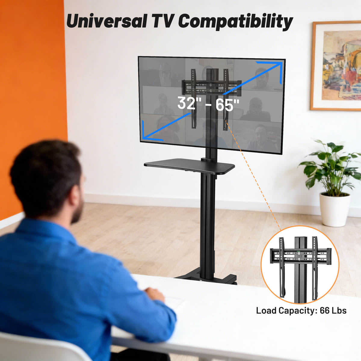 NexusX Rolling TV Stand with Laptop Shelf for 32 to 65in Screen