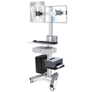 TheDisplayOutlet NexusX Mobile Computer Cart with Drawer, Dual Monitor Mount, Silver Image