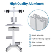 TheDisplayOutlet NexusX Mobile Computer Cart with Drawer, Dual Monitor Mount Image