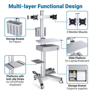 TheDisplayOutlet NexusX Mobile Computer Cart with Drawer, Dual Monitor Mount Image