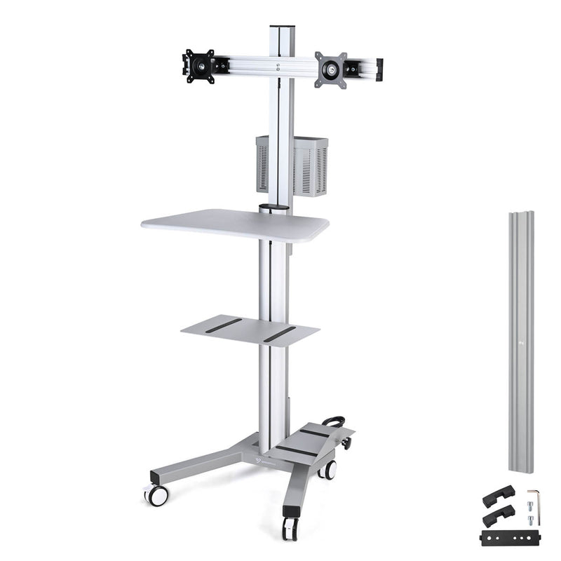 Mobile Computer Cart with Power Dual Monitor Mount