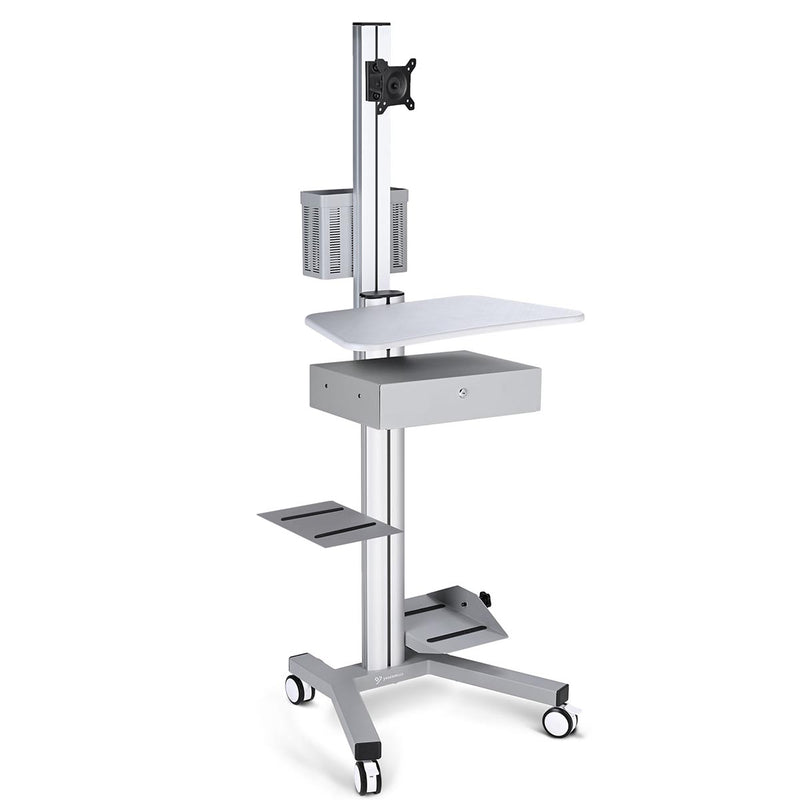 TheDisplayOutlet NexusX Mobile Computer Cart with Locking Drawer (Pull Out), Silver Image