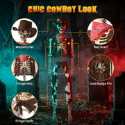 TheDisplayOutlet 5'5" Full Body Cowboy Pirate Skeleton Posable Halloween Decoration Image