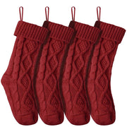 TheDisplayOutlet Knitted Christmas Stockings Set(4) Red Handmade Stockings 18in Image