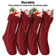 TheDisplayOutlet Knitted Christmas Stockings Set(4) Red Handmade Stockings 18in Image