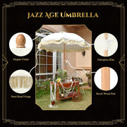Patio Umbrella Tilt Wooden 6ft 8-Rib Beige Tassel