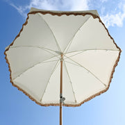 Patio Umbrella Tilt Wooden 6ft 8-Rib Beige Gold Sequin