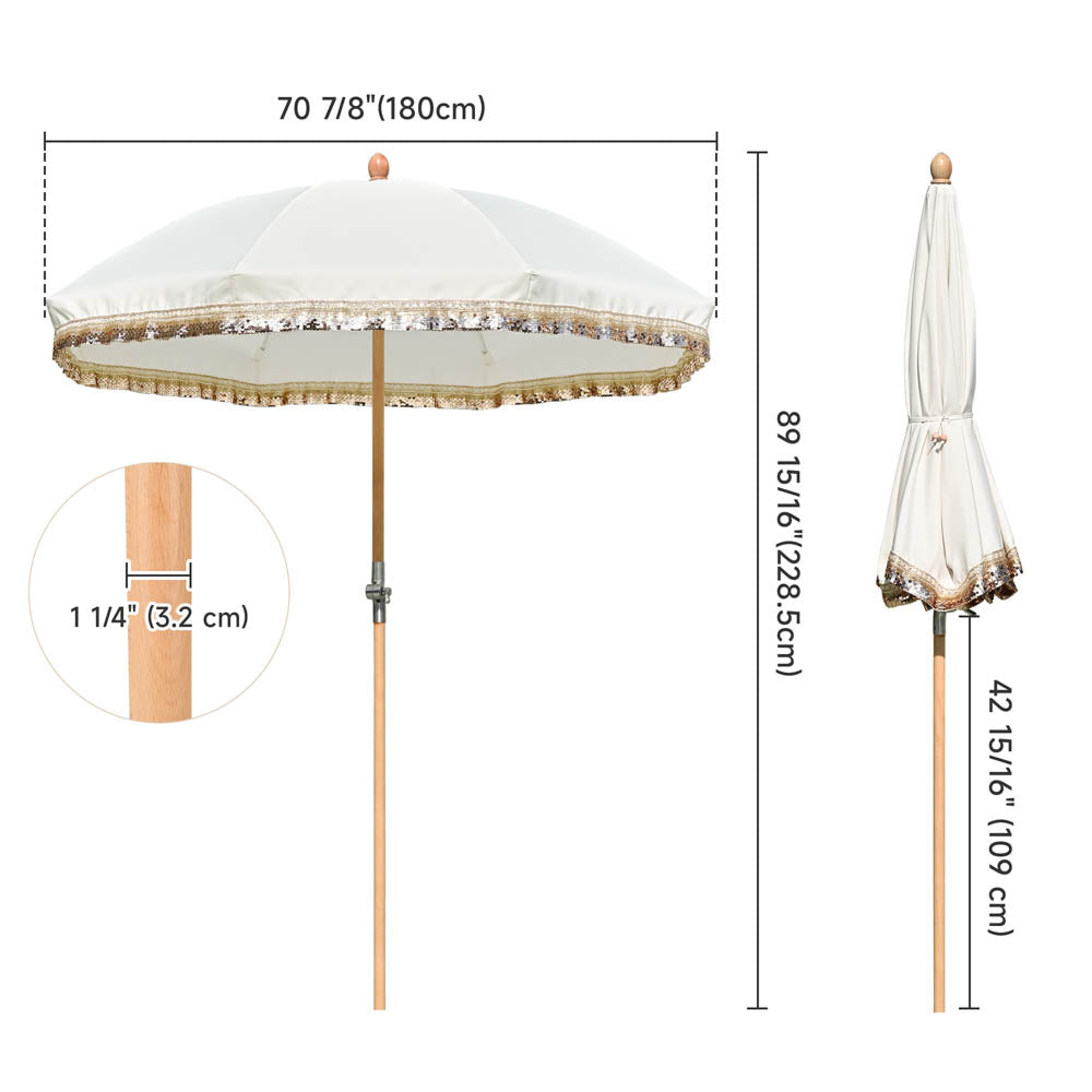 Patio Umbrella Tilt Wooden 6ft 8-Rib with Sequin Jazz