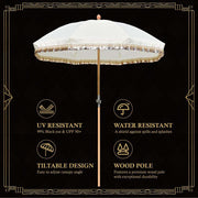 Patio Umbrella Tilt Wooden 6ft 8-Rib Beige Gold Sequin