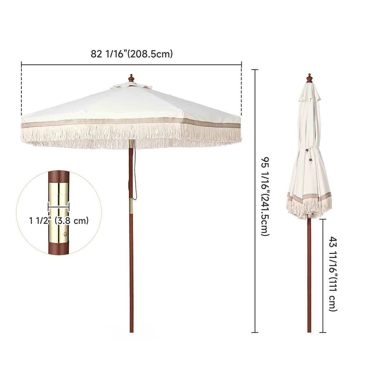 better homes & gardens patio umbrellas Patio Umbrella Wooden 7ft 8-Rib Tassel Boho 5-10yr