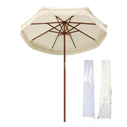 Patio Umbrella Wooden 7ft 8-Rib Beige Tassel Boho BH7-01P