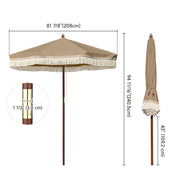 Patio Umbrella Wooden 7ft 8-Rib Khaki Tassel Boho BH7-10P