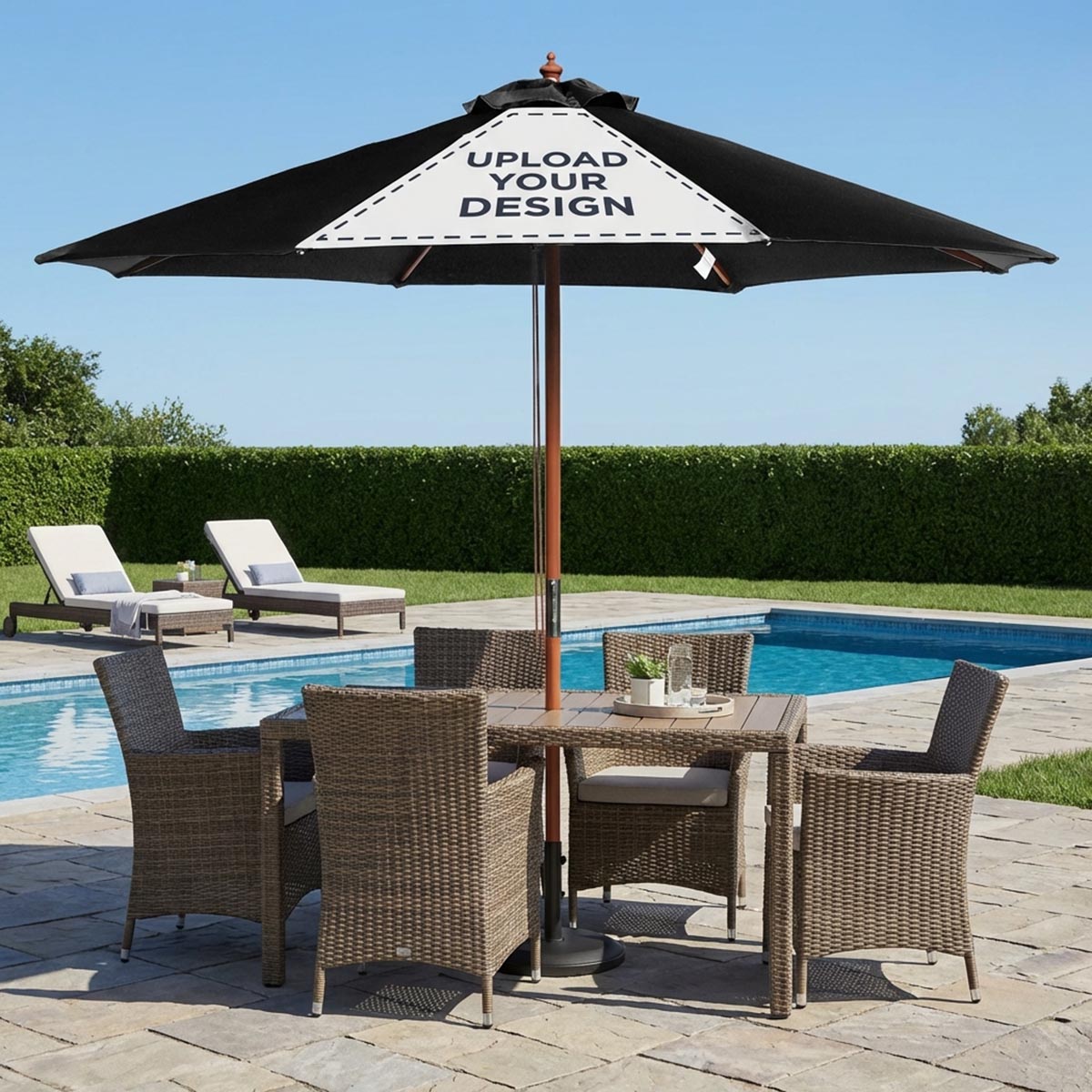 Custom Printed Outdoor Market Umbrella Wooden 9ft 8-Rib