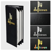 TheDisplayOutlet Custom Menu Covers PU Leather Beverage & Wine List Holder 4.25x11 Image