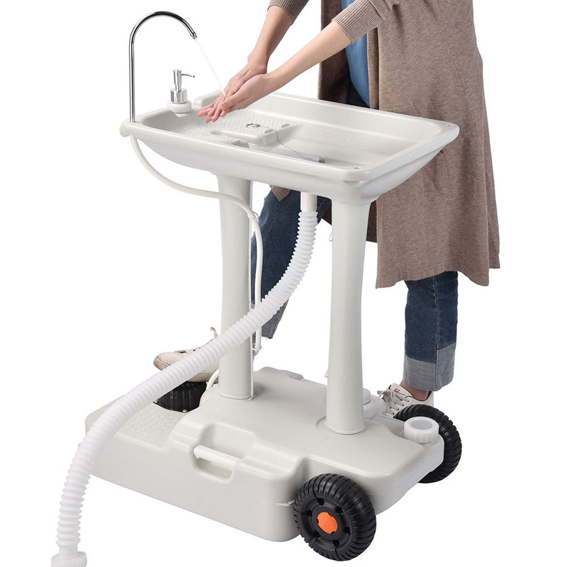 Foot Pump Hand Wash Station with Wheels 8 gal