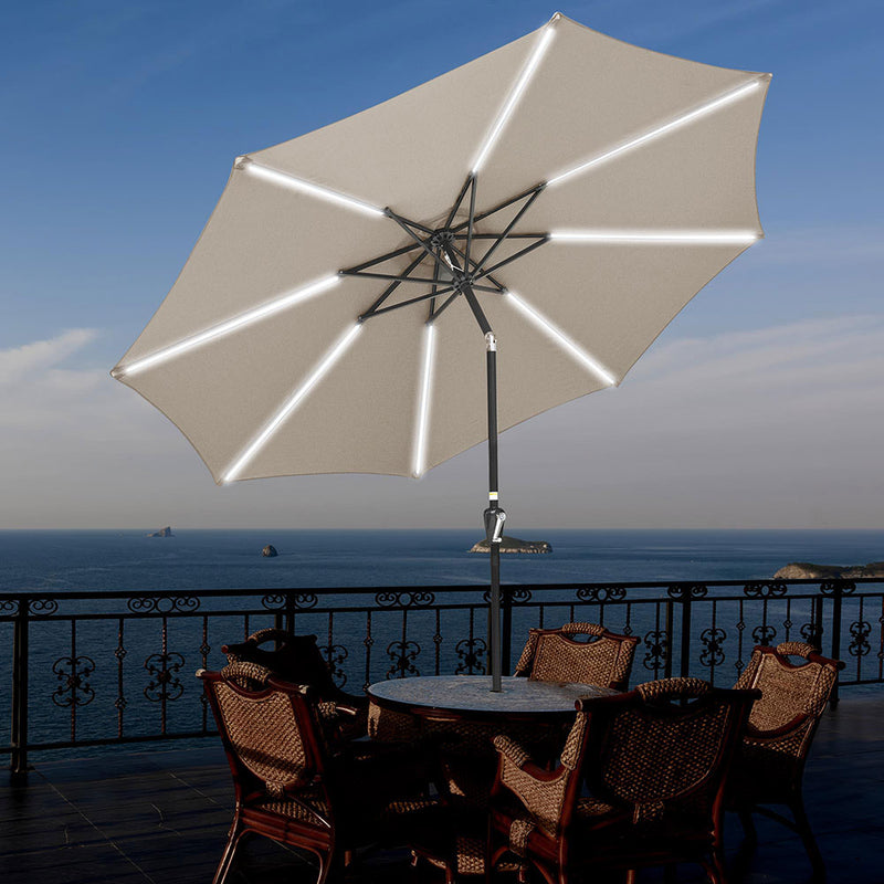 Solar Patio Umbrella with Light Tube Tilt Metal 9ft 8-Rib