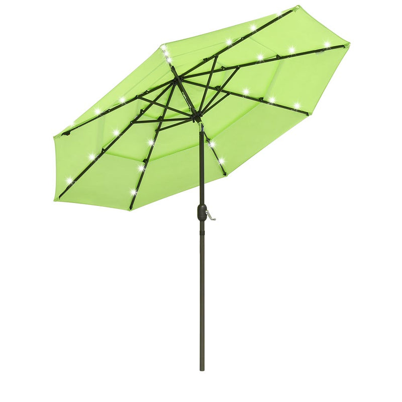 Solar Patio Umbrella w/ Light Bulbs Tilt 3-Tiered 9ft 8-Rib