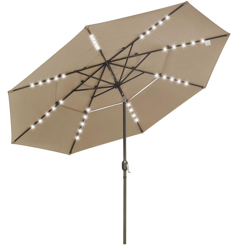 Solar Patio Umbrella w/ Light Bulbs Tilt 3-Tiered 11ft 8-Rib