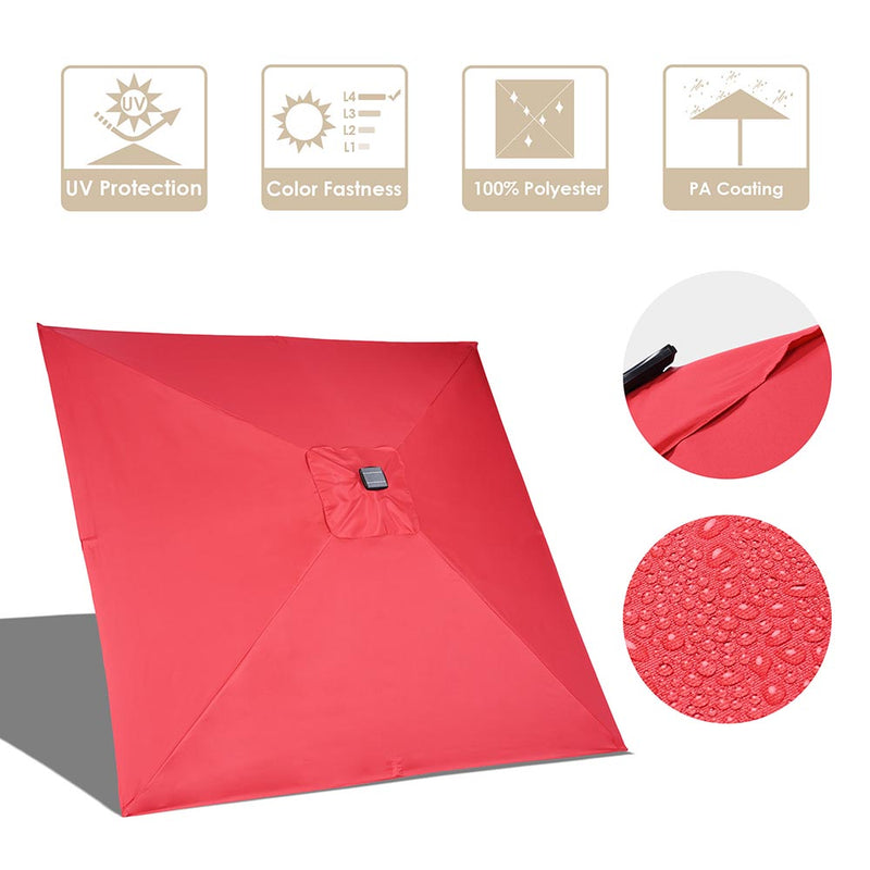 Square Solar Patio Umbrella w/ Light Bulbs Tilt 9ft 8-Rib