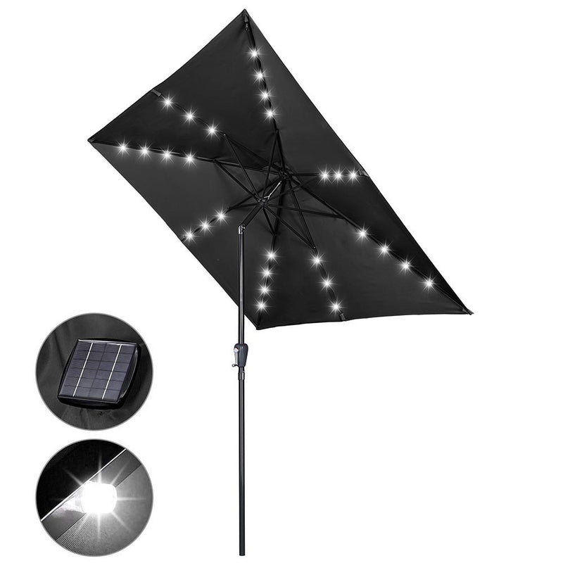 Square Solar Patio Umbrella w/ Light Bulbs Tilt 9ft 8-Rib