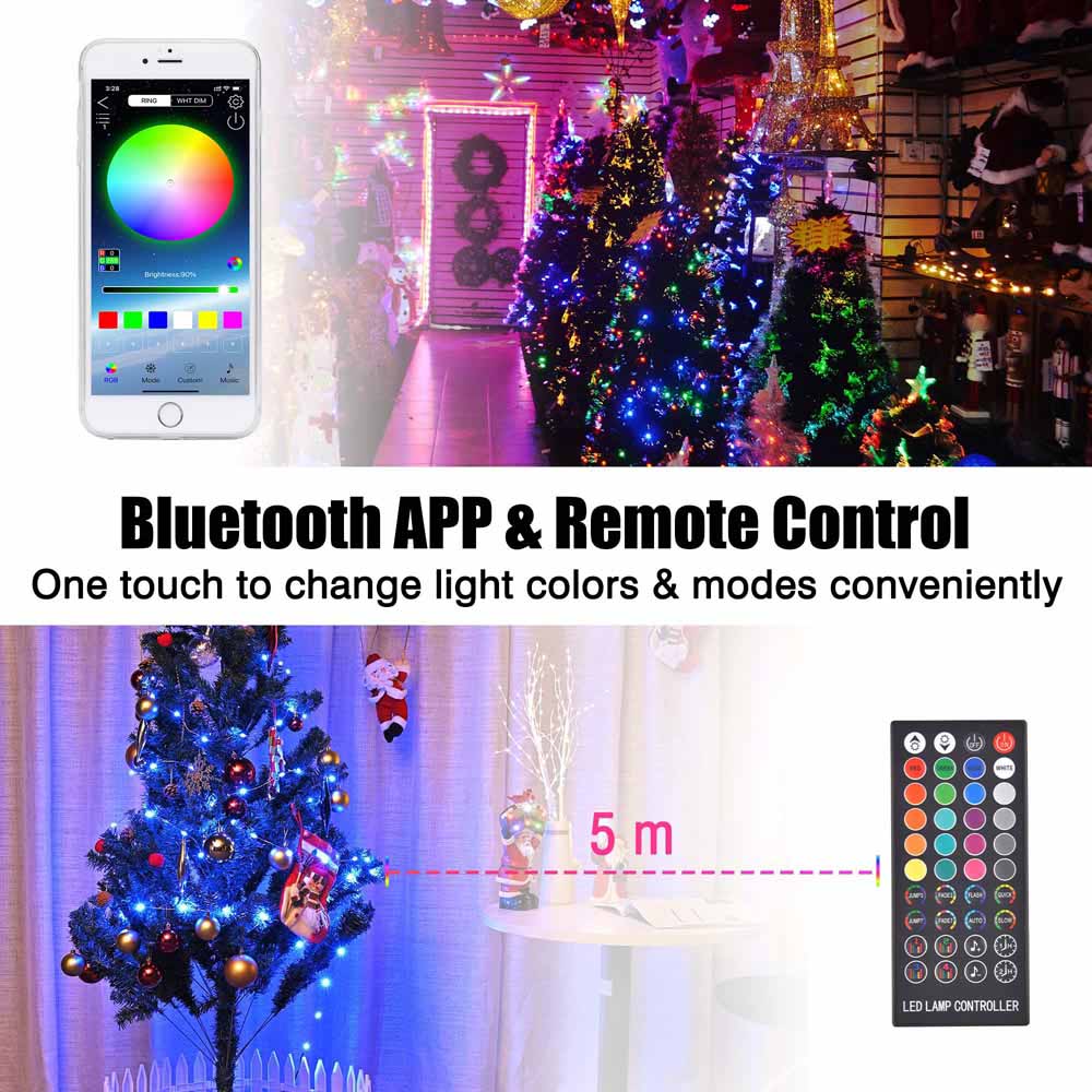 6 Ft Christmas Tree Decoration Light RGB LED String Lamp Bluetooth APP  Control and Remote Control 