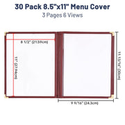 Clear Menu Covers 30ct/Pack 8.5x11 3-Page 6-View