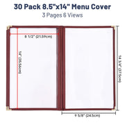 Clear Menu Covers 30ct/Pack 8.5x14 3-Page 6-View
