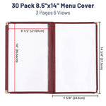 Clear Menu Covers 30ct/Pack 8.5x14 3-Page 6-View