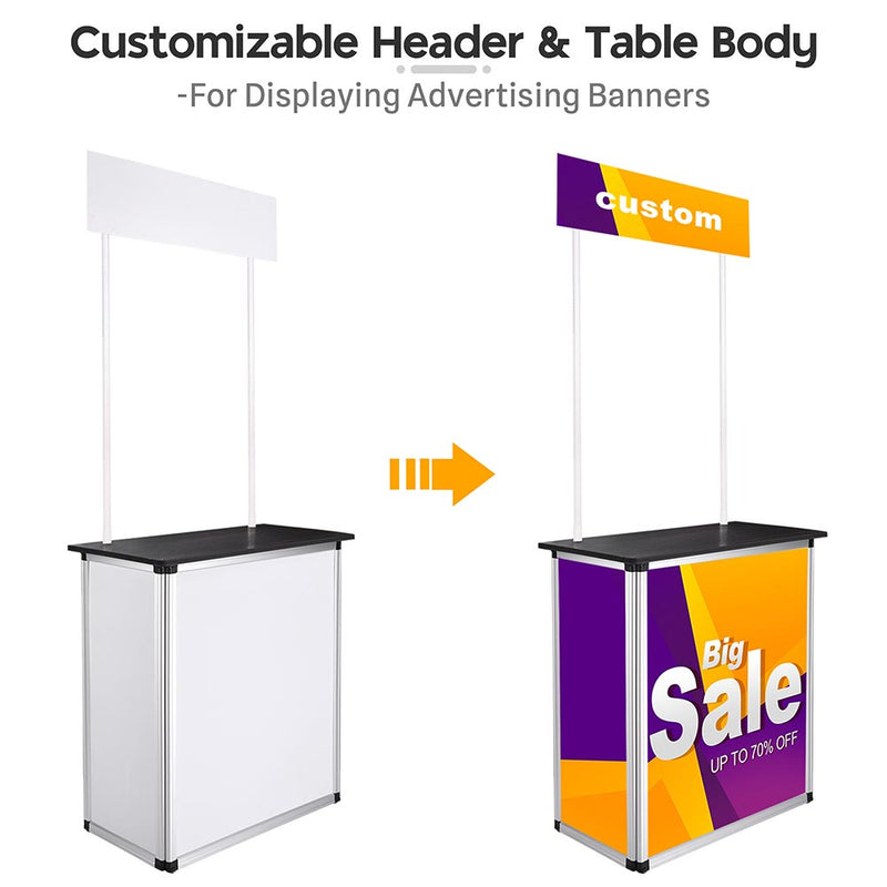 Portable Trade Show Display Podium Counter w/ Header Black