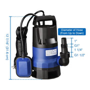 Submersible Dirty Water Pump w/ Float, 1/2HP 400W