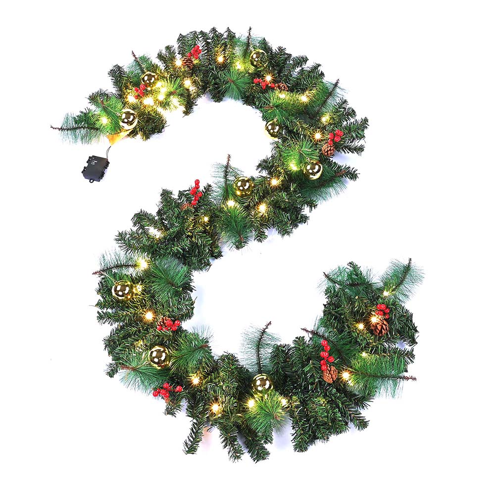 9ft Lighted Christmas Garland with 50 Lights Battery Operated